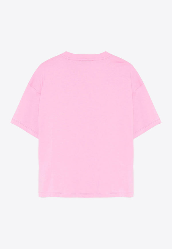 MSGM Kids Girls Floral Logo Beaded T-shirt Pink S5MSJGTH105_PINK