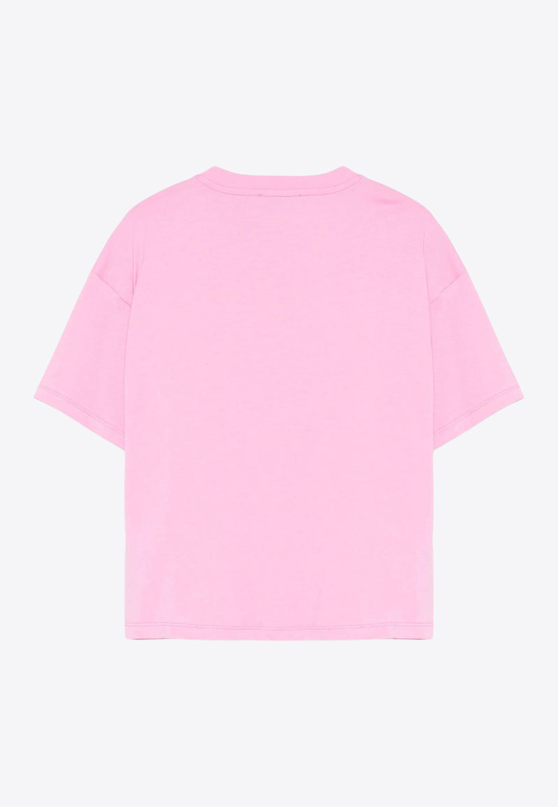 MSGM Kids Girls Floral Logo Beaded T-shirt Pink S5MSJGTH105_PINK