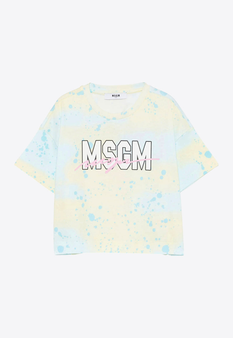 MSGM Kids Girls Paint Splatter Logo T-shirt Multicolor S5MSJGTH214_MULTI COLO