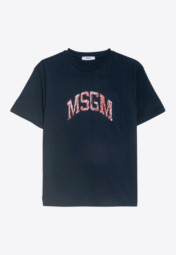 MSGM Kids Girls Sketch Logo T-shirt Blue S5MSJGTH255_BLUE