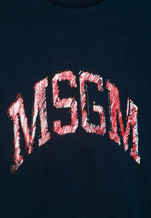 MSGM Kids Girls Sketch Logo T-shirt Blue S5MSJGTH255_BLUE