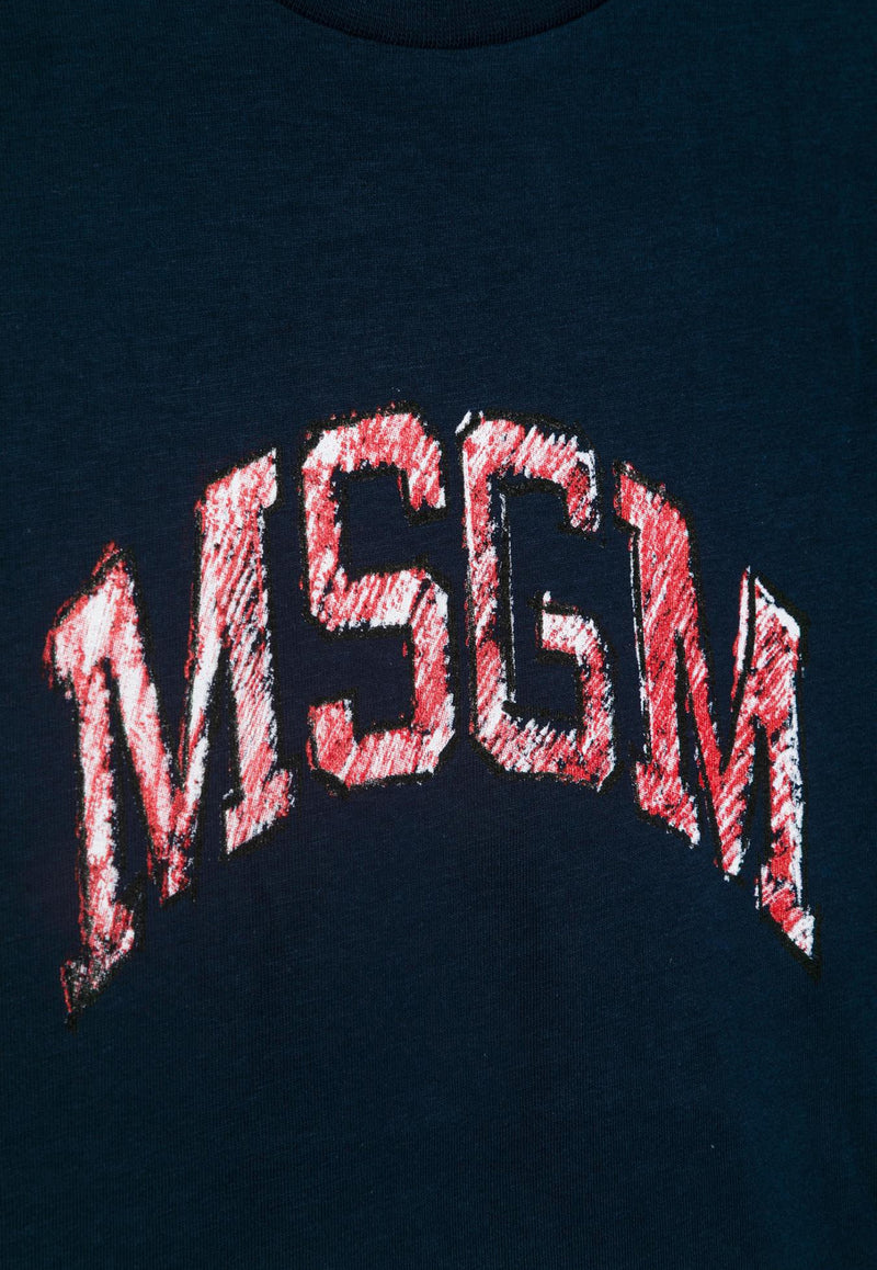 MSGM Kids Girls Sketch Logo T-shirt Blue S5MSJGTH255_BLUE