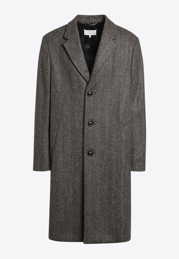Maison Margiela Single-Breasted Herringbone Wool Coat Brown S67AA0070M35607/R_MARGI-001F