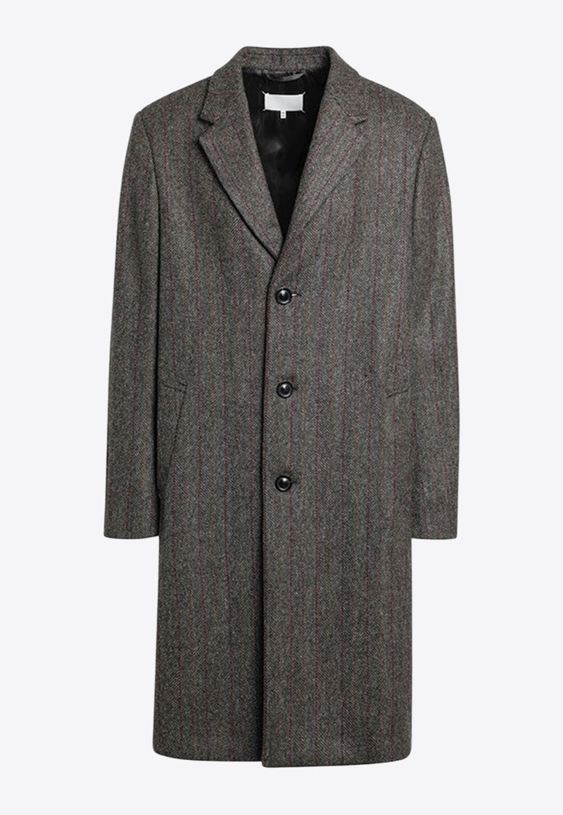 Maison Margiela Single-Breasted Herringbone Wool Coat Brown S67AA0070M35607/R_MARGI-001F