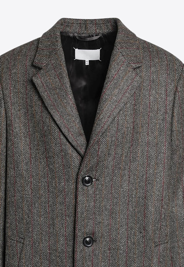 Maison Margiela Single-Breasted Herringbone Wool Coat Brown S67AA0070M35607/R_MARGI-001F