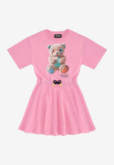 Barrow Kids Girls Teddy Bear Print Dress Pink S6BKJGDR024_PINK