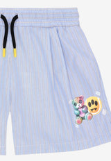 Barrow Kids Girls Teddy Striped Shorts Light Blue S6BKJGSH120_BLUE MULTI