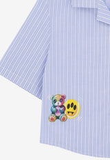 Barrow Kids Girls Teddy Stripe Poplin Shirt Light Blue S6BKJGSI119_MULTI COLO