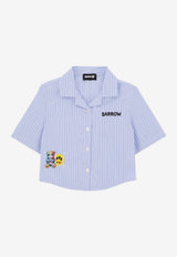 Barrow Kids Girls Teddy Stripe Poplin Shirt Light Blue S6BKJGSI119_MULTI COLO