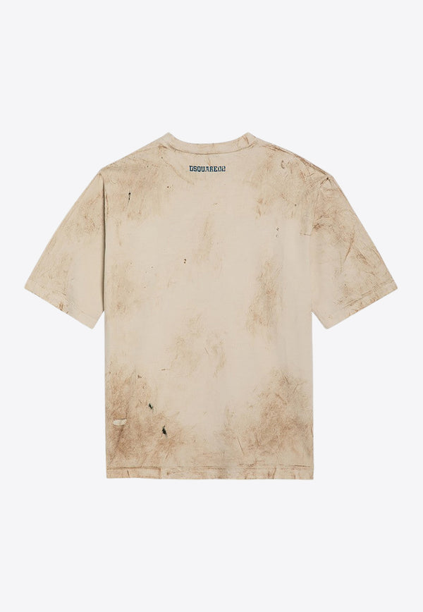 Dsquared2 Graphic Print Distressed T-shirt Beige S71GD1479D20035/P_DSQUA-112