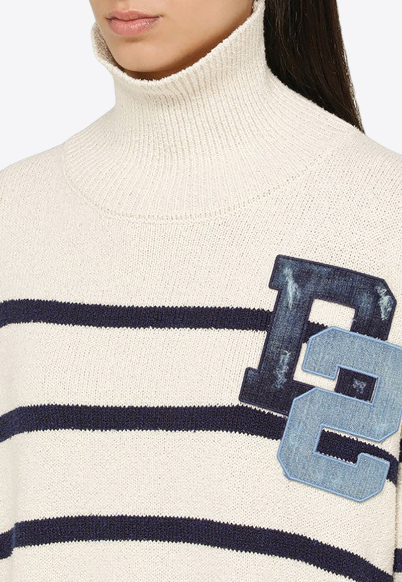 Dsquared2 Logo Striped Turtleneck Sweater S75HA1251S18465/O_DSQUA-961 White