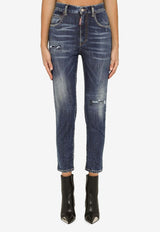 Dsquared2 High-Waisted Distressed Skinny Jeans Blue S80LA0054S30789/N_DSQUA-470