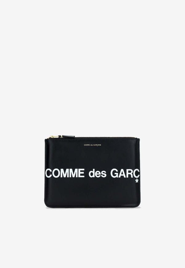 Comme Des Garçons Wallet Huge Logo Leather Zip Pouch Black SA5100HL_000_1