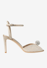 Jimmy Choo Sacora 85 Glittered Sandals with Crystal Sphere Gold SACORA 85 EDK LIGHT SOFT GOLD/CRYSTAL