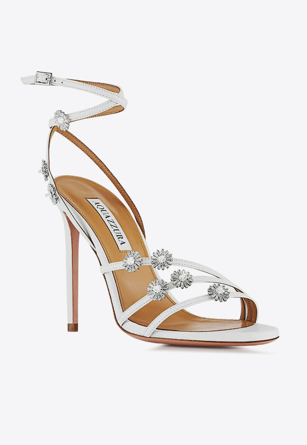 Aquazzura Starry Night 105 Crystal-Embellished Sandals in Nappa Leather SAYHIGS0-NAPFFF WHITE