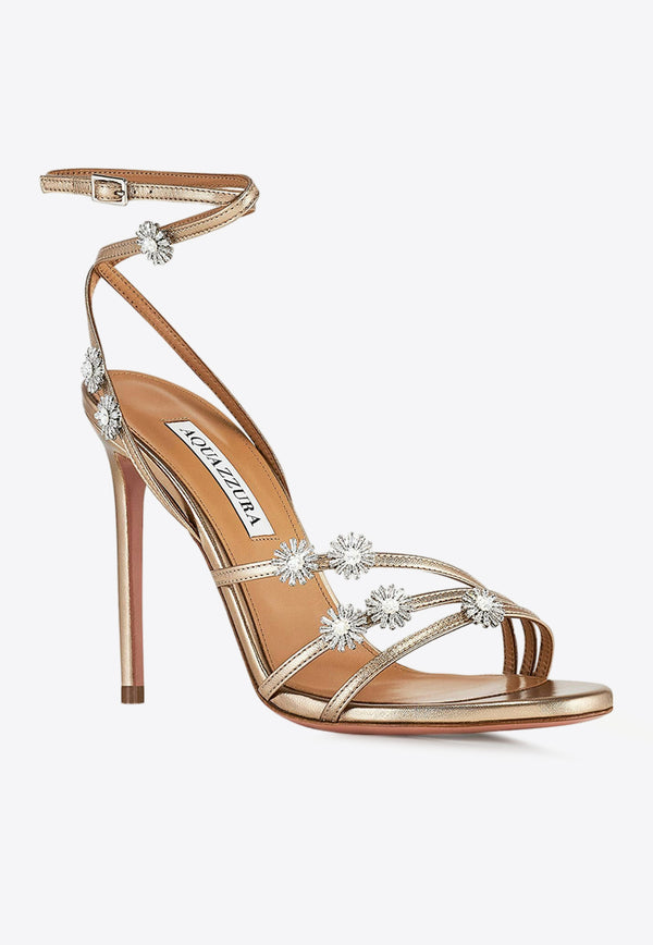 Aquazzura Starry Night 105 Crystal-Embellished Sandals in Metallic Leather SAYHIGS0-NPLLCO LIGHT COPPER
