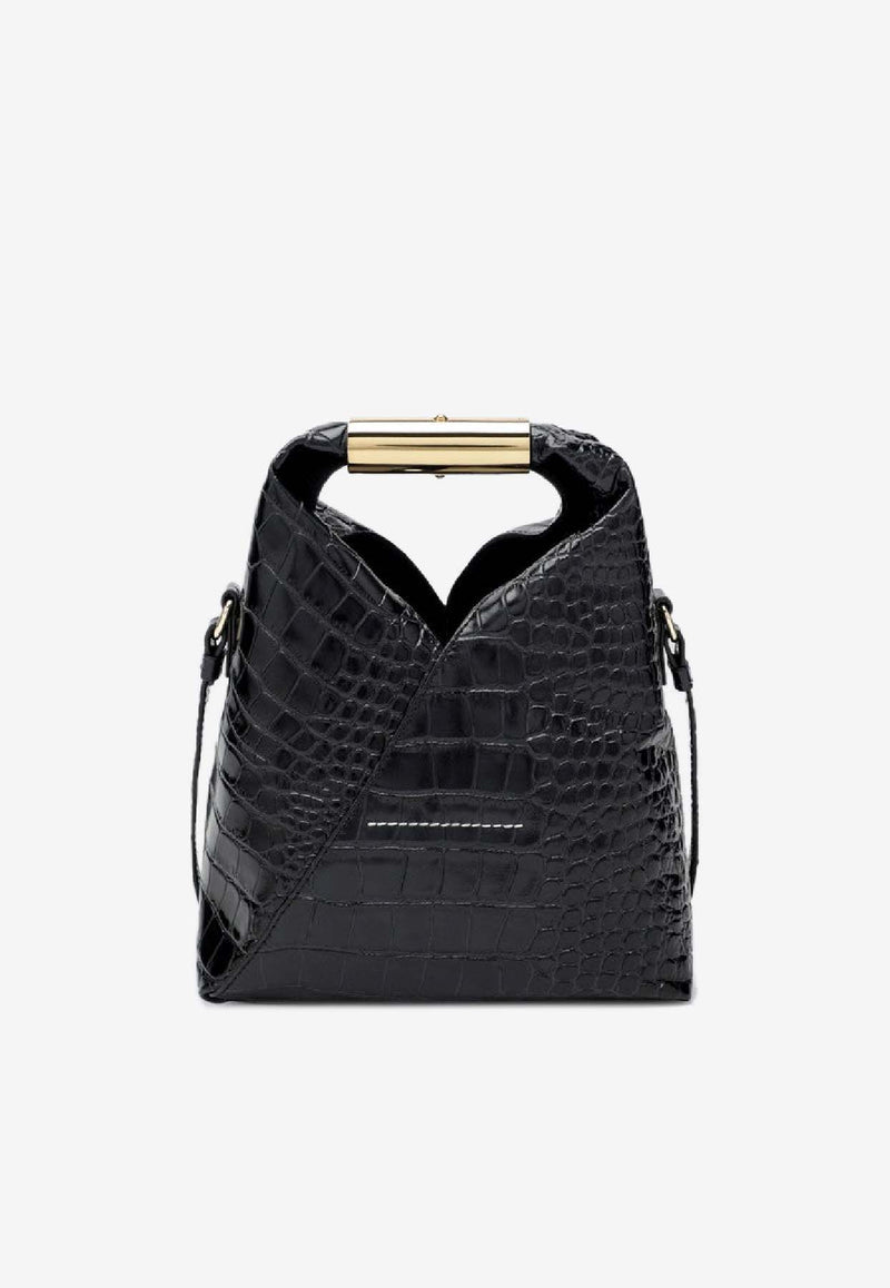 MM6 Maison Margiela Small Japanese Bag in Croc-Embossed Leather Black SB6WD0042P8650/R_MM6-T8013