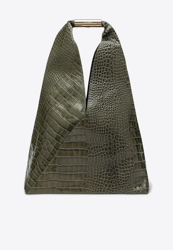 MM6 Maison Margiela Medium Japanese Bag in Croc-Embossed Leather Olive SB6WD0043P8650/R_MM6-T7415