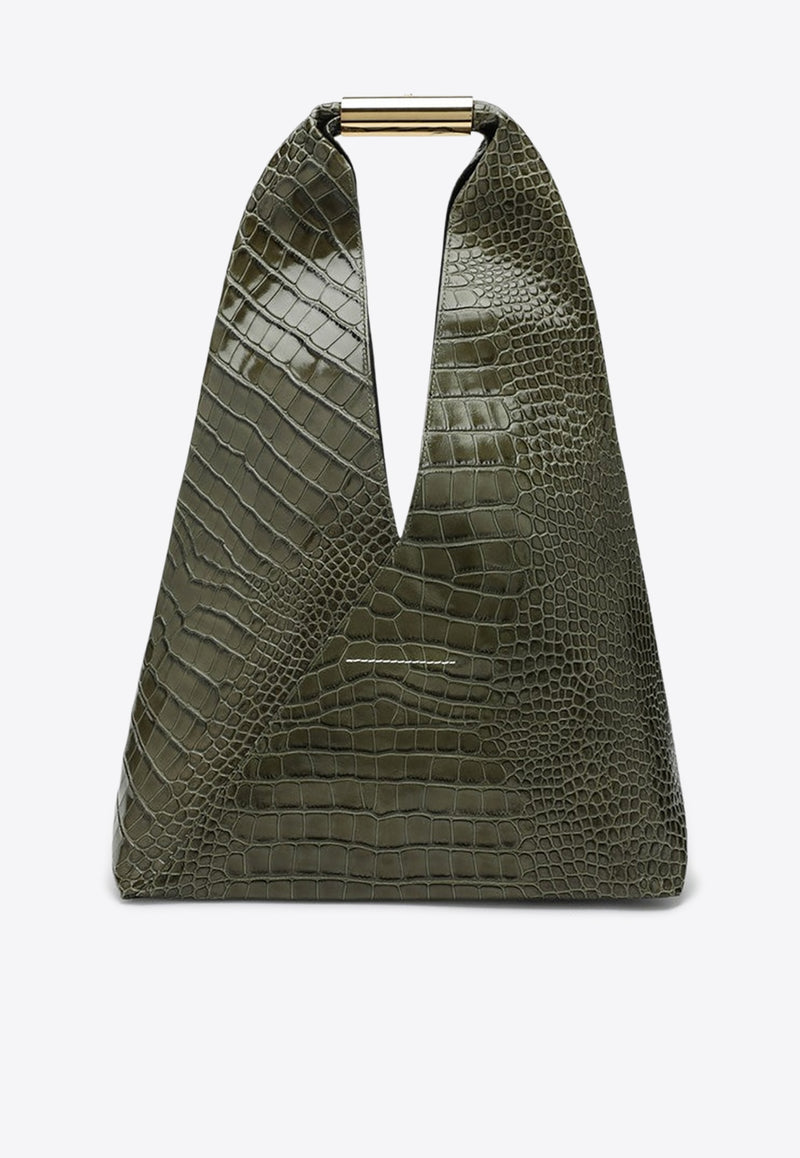 MM6 Maison Margiela Medium Japanese Bag in Croc-Embossed Leather Olive SB6WD0043P8650/R_MM6-T7415