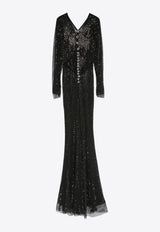 Self-Portrait Crystal Mesh Crossover Maxi Dress Black SC24-002X-BBLACK