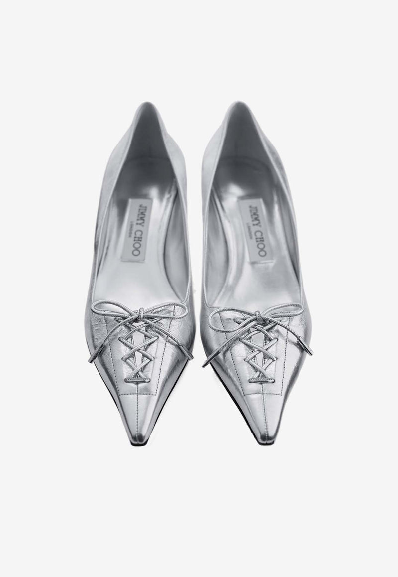 Jimmy Choo Scarlett 50 Metallic Leather Pumps SCARLETT 50 BYK SILVER Silver