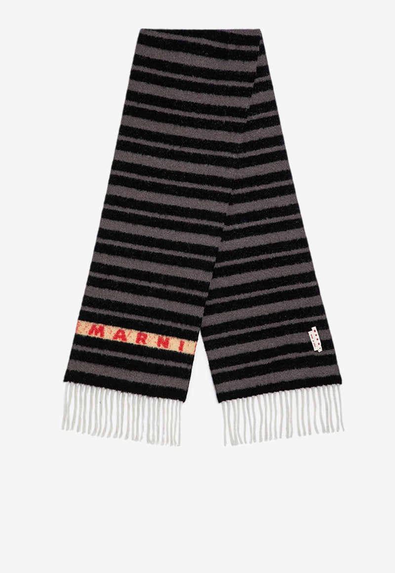 Marni Logo Striped Alpaca-Blend Scarf  Black SCMC0120Y0UAW034/P_MARNI-STN99