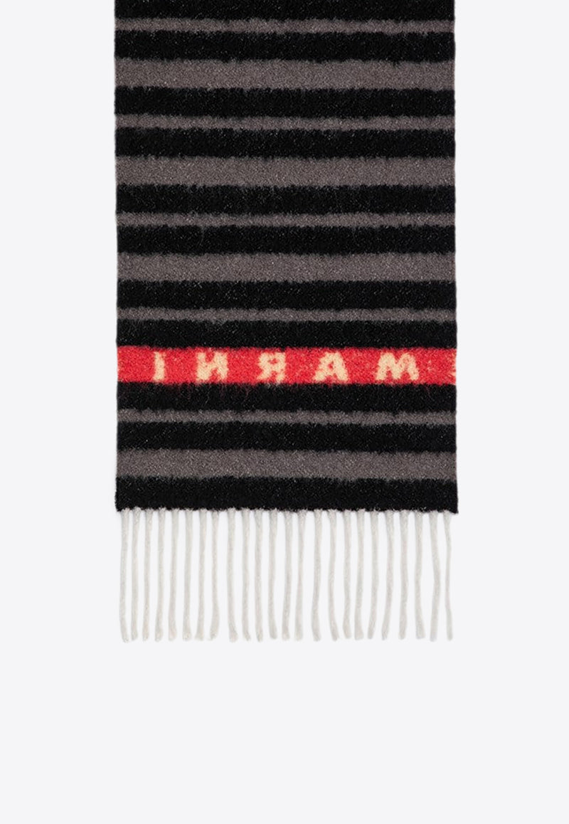 Marni Logo Striped Alpaca-Blend Scarf  Black SCMC0120Y0UAW034/P_MARNI-STN99