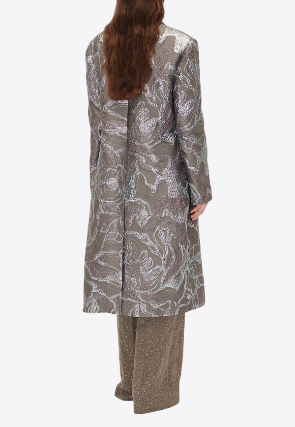 Stine Goya Double-Breasted Floral Jacquard Coat Brown SG-AW24-C007-2269BROWN MULTI