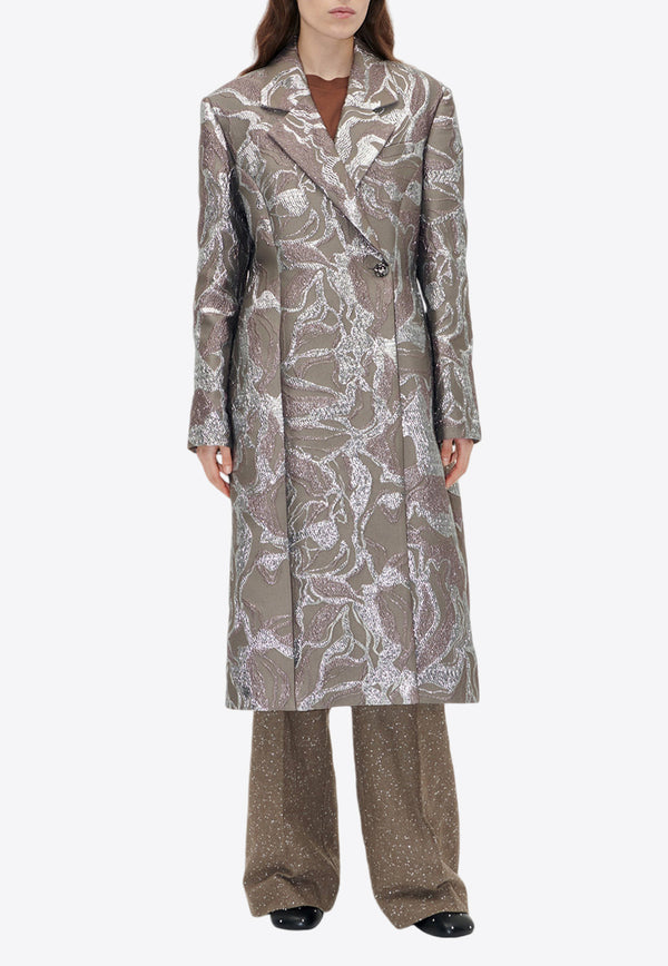 Stine Goya Double-Breasted Floral Jacquard Coat Brown SG-AW24-C007-2269BROWN MULTI