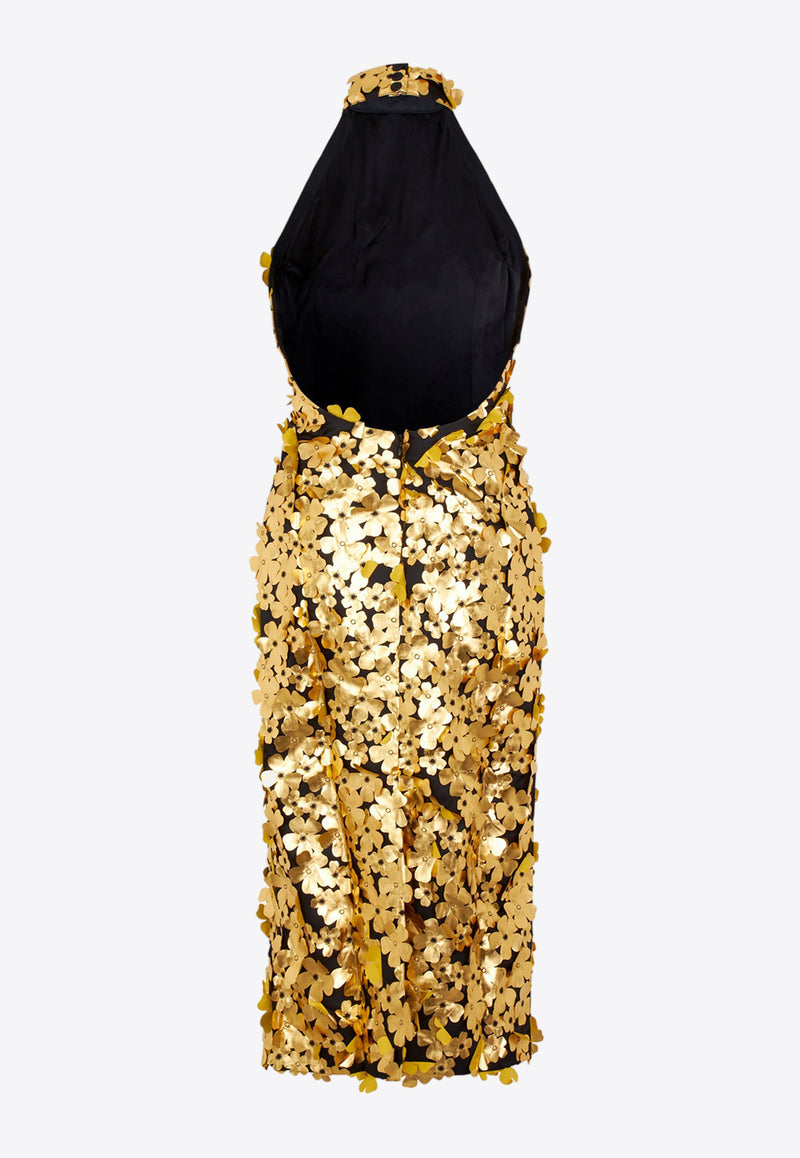 Stine Goya Mollie 3D Floral Appliqué Midi Dress SG5499GOLD