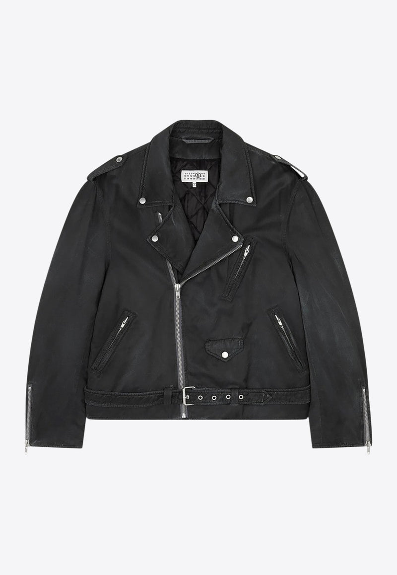 MM6 Maison Margiela Washed-Effect Biker Jacket Black SH0AM0066M35452/R_MM6-899