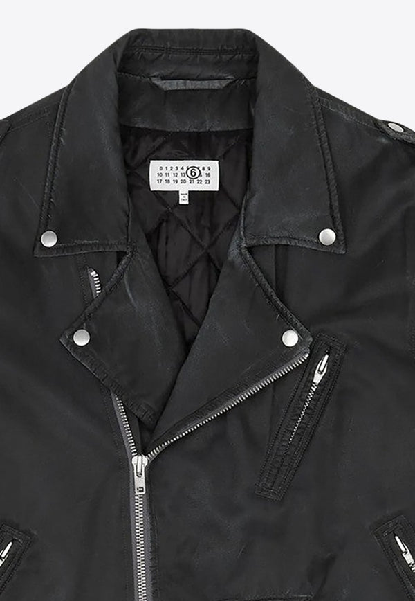 MM6 Maison Margiela Washed-Effect Biker Jacket Black SH0AM0066M35452/R_MM6-899