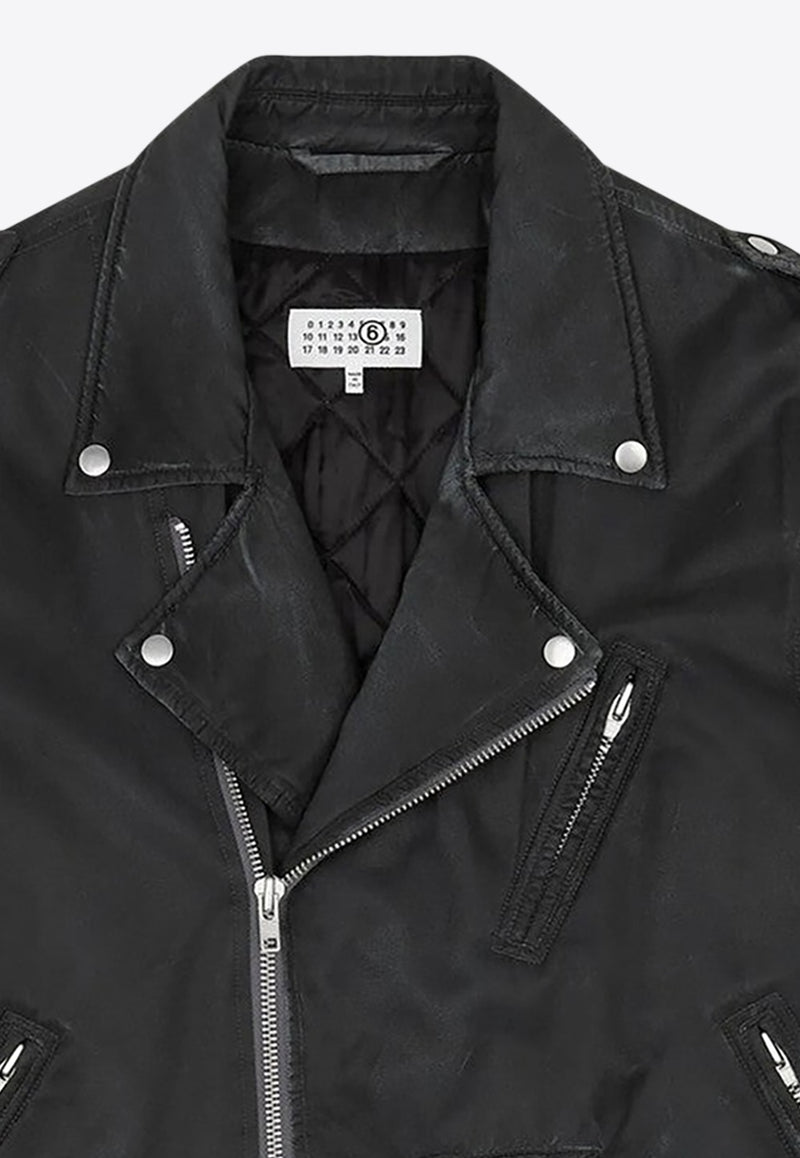 MM6 Maison Margiela Washed-Effect Biker Jacket Black SH0AM0066M35452/R_MM6-899