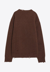 MM6 Maison Margiela V-neck Distressed Wool-Blend Sweater Brown SH0HN0003M13138_MM6-142M