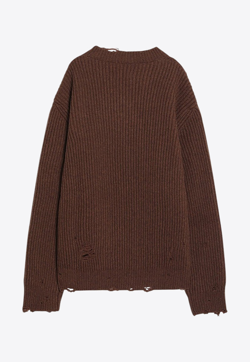 MM6 Maison Margiela V-neck Distressed Wool-Blend Sweater Brown SH0HN0003M13138_MM6-142M