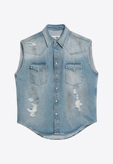MM6 Maison Margiela Distressed Faded Denim Vest Blue SH2DR0003M30018/Q_MM6-964