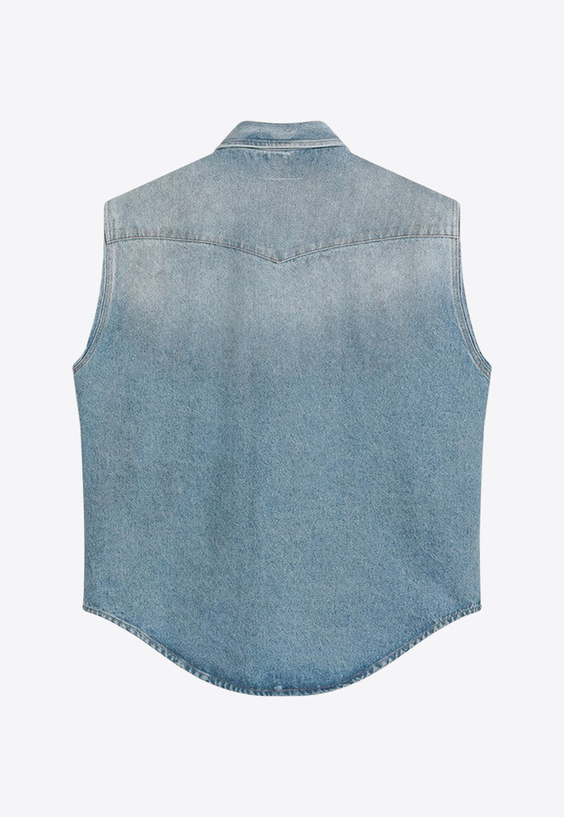 MM6 Maison Margiela Distressed Faded Denim Vest Blue SH2DR0003M30018/Q_MM6-964