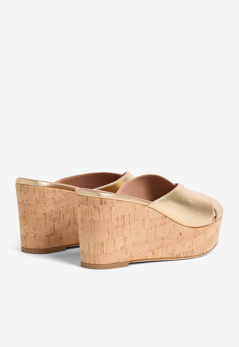Malone Souliers Shanina 70 Leather Wedge Sandals SHANINA 70-1 ANTIQUE GOLD
