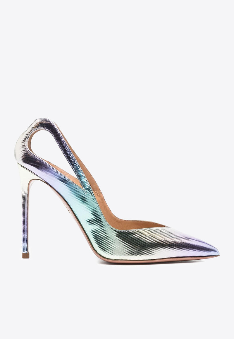 Aquazzura Sheeva 105 Pumps in Metallic Leather SHEHIGP0-VRSMDW MEADOW