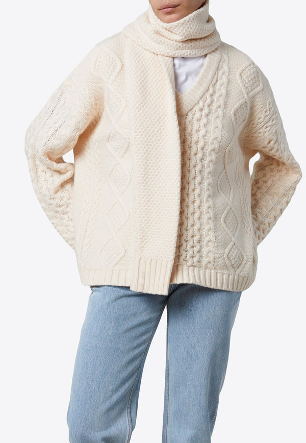Still Here Minnesota Cable-Knit Sweater with Detachable Scarf Beige