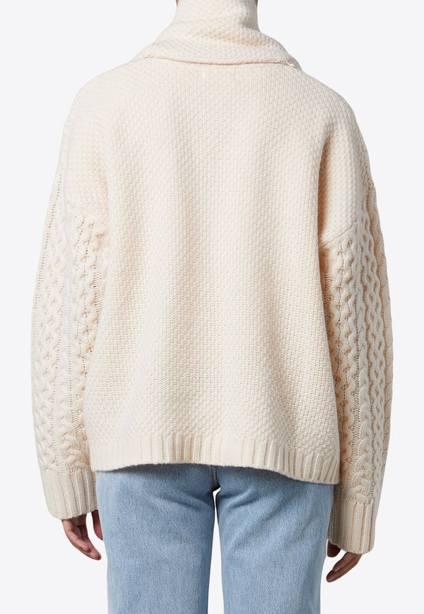 Still Here Minnesota Cable-Knit Sweater with Detachable Scarf Beige