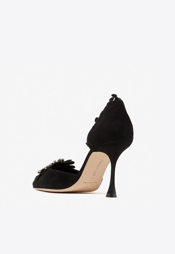 Manolo Blahnik Shog 90 Crystal Buckle Suede Pumps SHOG 90 BLACK 0015 2852-0005 Black