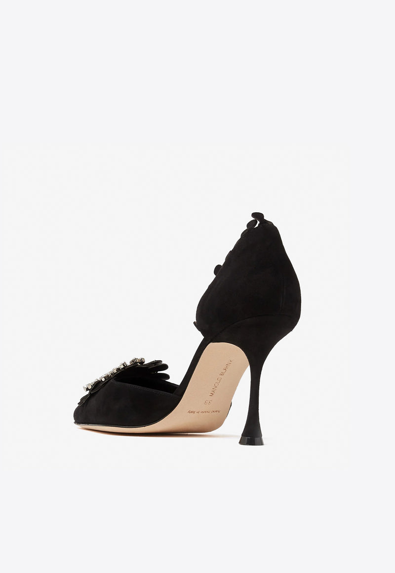 Manolo Blahnik Shog 90 Crystal Buckle Suede Pumps SHOG 90 BLACK 0015 2852-0005 Black