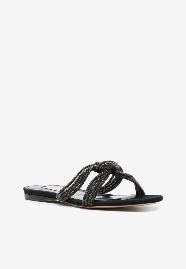 Arteana Capri Crystal Knotted Flat Sandals Black SIGCAPCRBLASFLBLACK