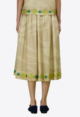 LOVE Binetti Ren Printed Silk Midi Skirt Beige SK324 Ren_PRINTED