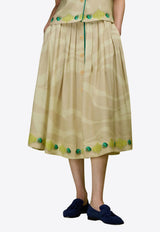 LOVE Binetti Ren Printed Silk Midi Skirt Beige SK324 Ren_PRINTED