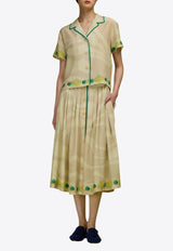 LOVE Binetti Ren Printed Silk Midi Skirt Beige SK324 Ren_PRINTED