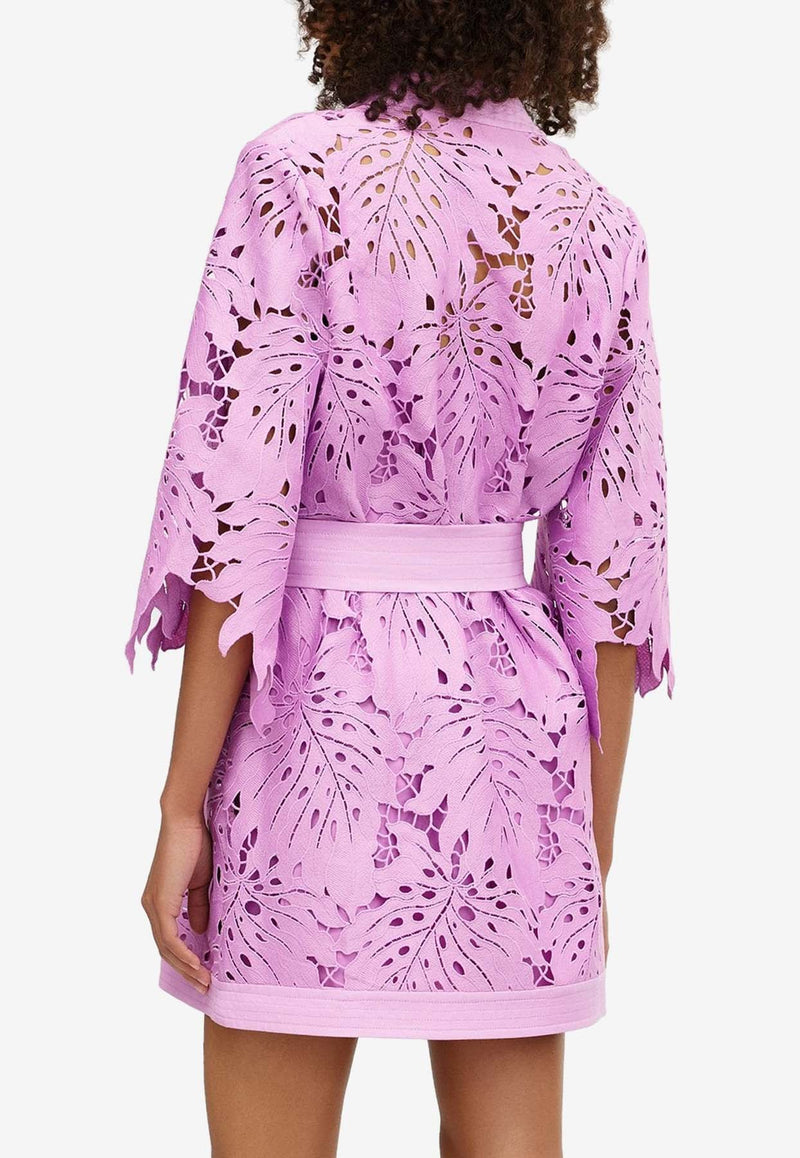 Significant Other Ailish Belted Lace Mini Dress Mauve SL240416D-TAFFYPINK