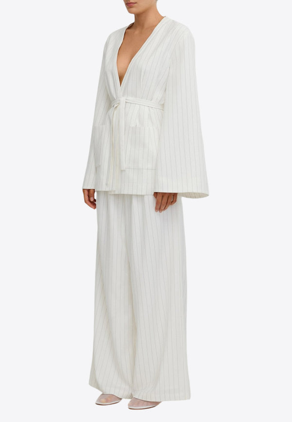 Significant Other Lucy Pinstripe Belted Jacket White SL2407137J-IVORYPINSTRIPEWHITE