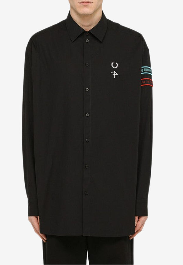 Raf Simons X Fred Perry Logo Embroidered Long-Sleeved Shirt Black SM4215-45CO/M_FREDP-102